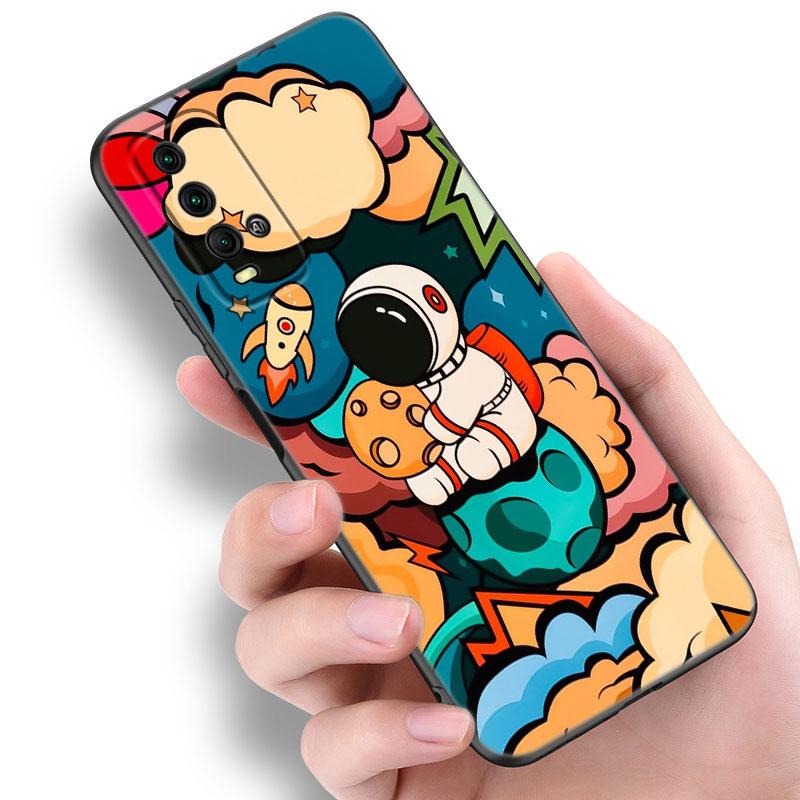 Cartoon Cute Astronaut Black Phone Case For Xiaomi Redmi 7A 8A 9A 10A 11A 9C 10C 12C 13C 11 Prime A1 A2 Plus 12 4G Note 9T 12R