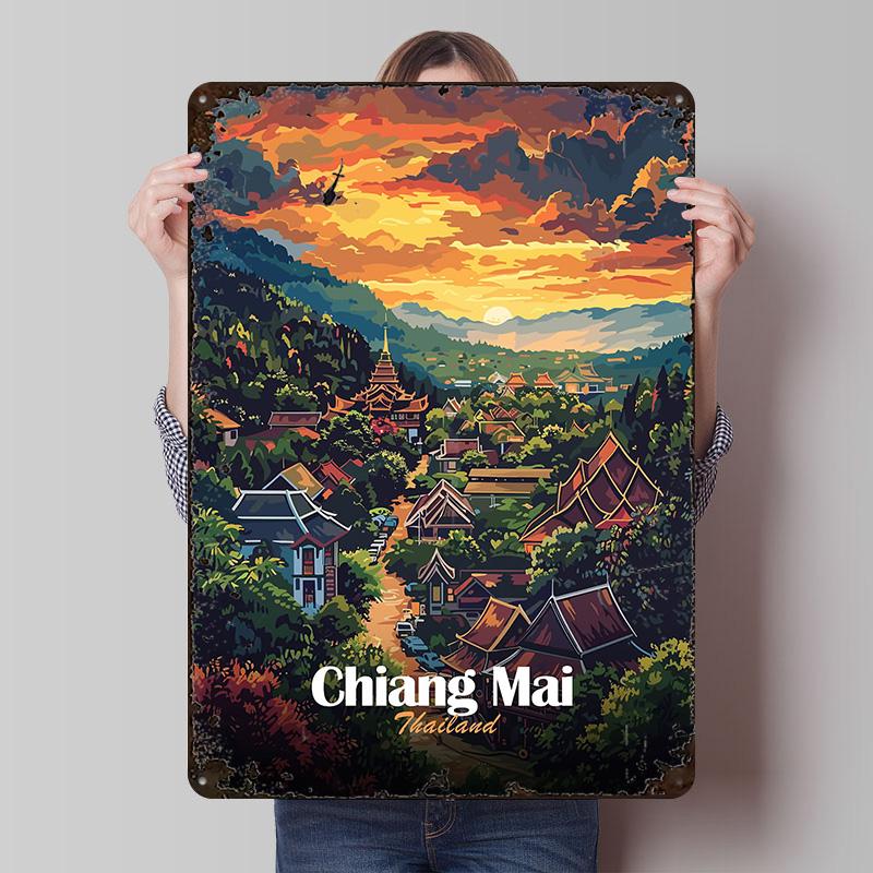 Chiang Mai Thailand Landscape Art Printed Posters Customizable Wall Art Retro Vintage Metal Tin Signs for Home Room Wand Deko 20X30CM