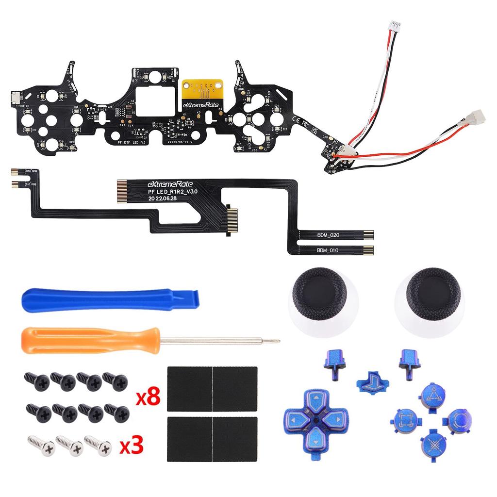 EXtremeRate leuchtende Thumbstick-Share-Option für PS5-Controller Home-Face-Taste für PS5 PS5-Controller leuchtende DTF-LED in sieben Farben und neun