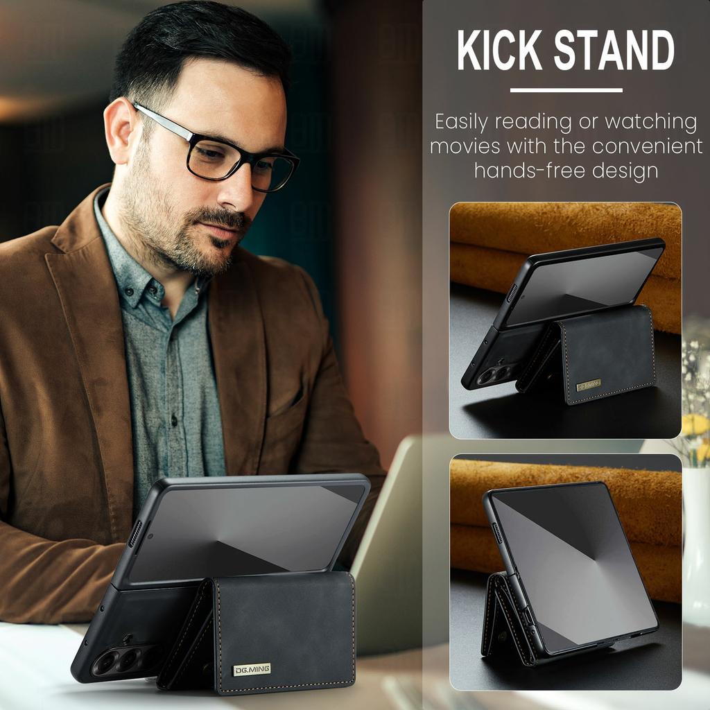DG.MING M1 Serie für Samsung Galaxy Z Fold7 5G Handyhülle PU + TPU + PC Rückabdeckung mit magnetischem Tri-Fold Wallet Ständer