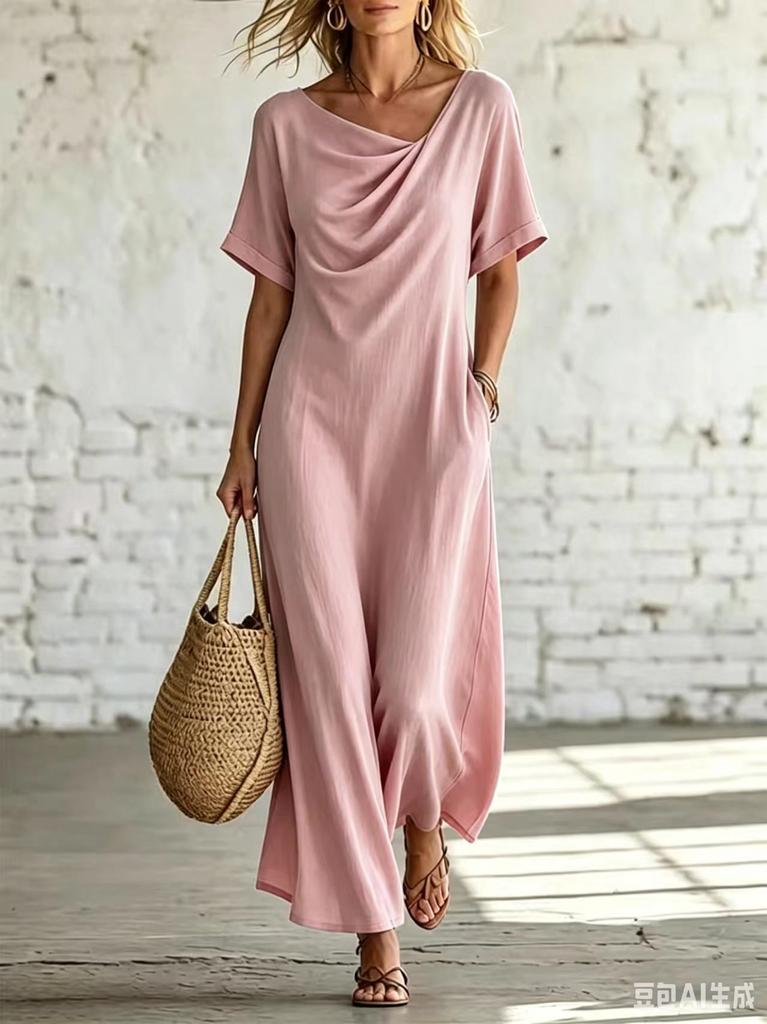 Independent Station's new short-sleeved irregular collar fashionable casual women's dress