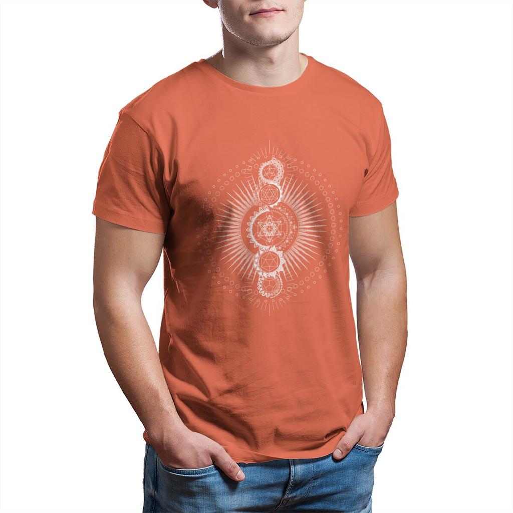 Sacred Geometry Metatron's Cube White Transcendence Flower of Life 100% Cotton Printed Clothes Plus Size T-Shirt for Men