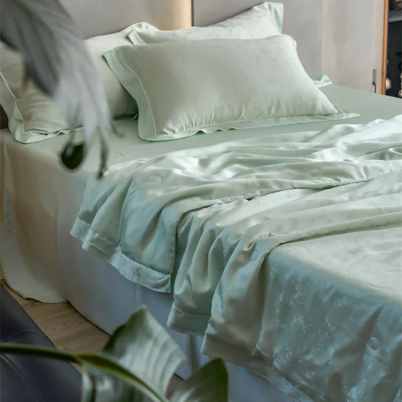 Ultra-luxury Jacquard Mulberry Silk Fill Cooling Blanket Set or 1 Pcs Natural Plant Fabric Summer Quilt Queen 100% Lyocell Duvet