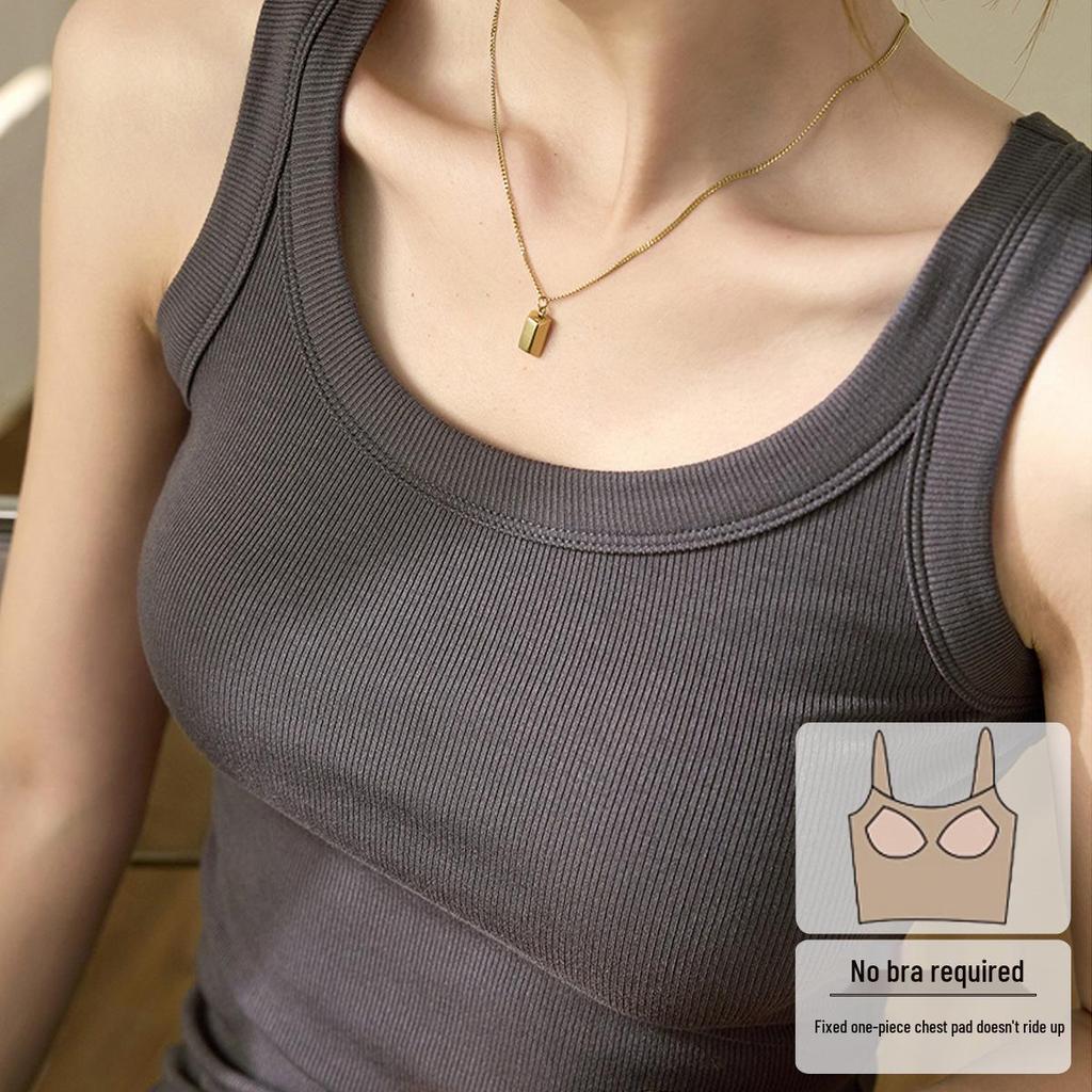 High-Quality, Elastic Ribbed Cotton Concealing Tank Top for Women - Anti-Exposure & Side Fat Concealing Design