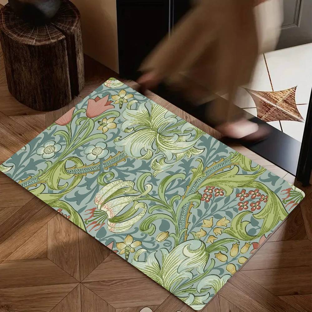 W-William Morris Strawberry Thief Floor Mat Suitable For Living Room Kitchen Bathroom Non-slip Mat Household Foot Mat
