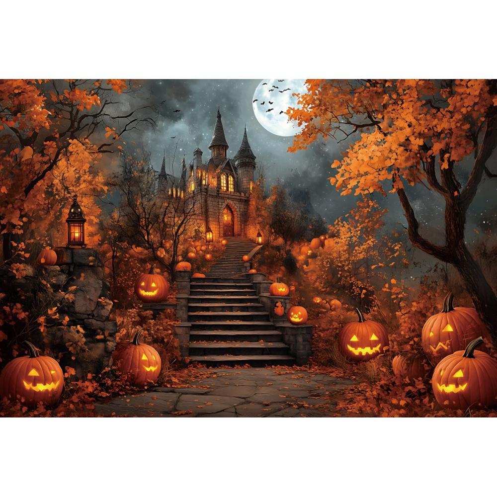 Yeele Fotografie Hintergrund Halloween Horror Mondnacht Gelber Ahornwald Kürbis Laternen Kinder Erwachsene Party Dekoration Kulisse