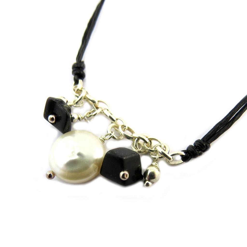 Les Trésors De Lily [P2562] - Bracelet Argent 'Minéralia' noir blanc nacré