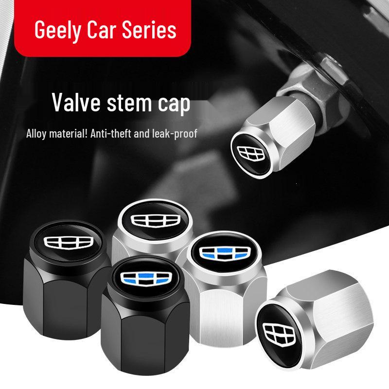 Geely Emgrand Tire Valve Cap: Fits Boyue L, Haoyue, Xingyue, Xingrui L, Binyue, Vision Models Geely Black Logo [Black 4 pcs] with Wrench
