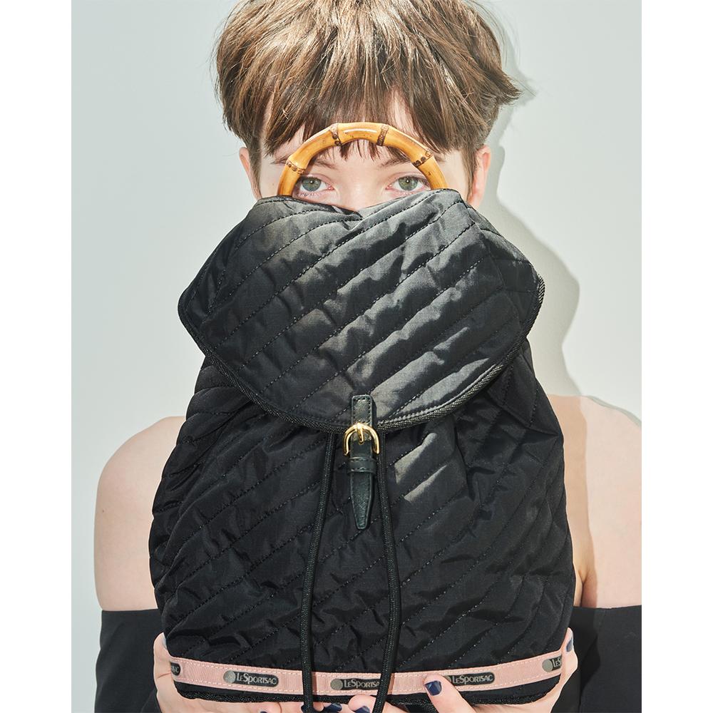Lesportsac Shadow Black Quilted Bamboo Backpack [1068.Hb87]