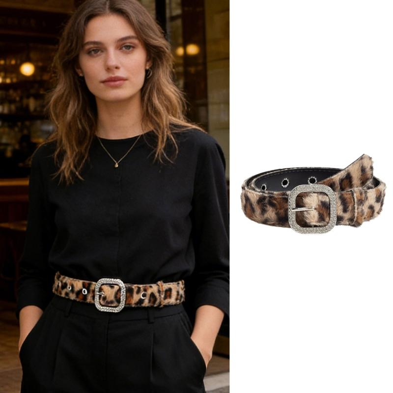Leopard Print Furry Belt For Women And Men Soft Elastic Waistband With Secure Closure For Jeans Dresses