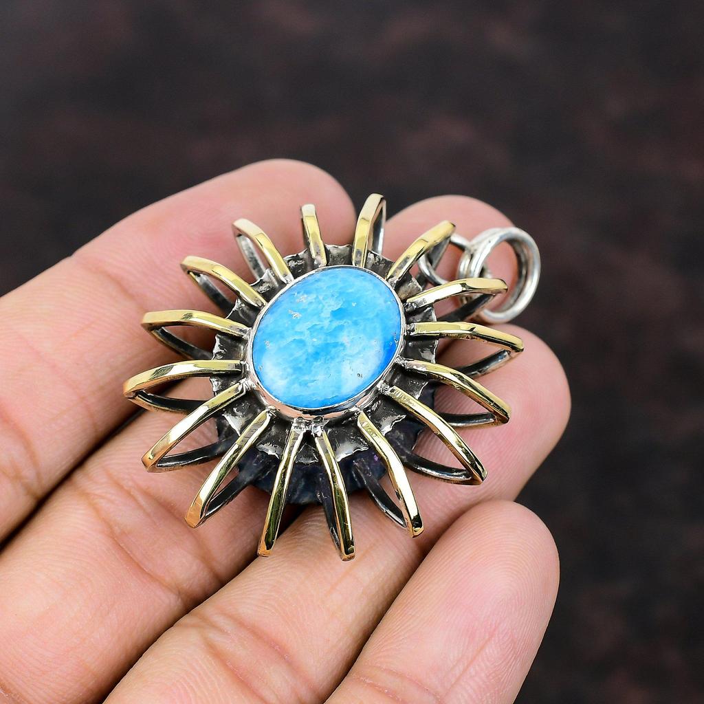 Pandantiv Smithsonite Pandantiv din argint Sterling 925 Bijuterii cu pietre prețioase lucrate manual Pandantiv placat cu aur de 18K Cadou pentru soție Bijuterii Cușcă Pandantiv uimitor