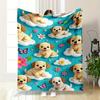 Cute Cartoon Puppies On Clouds Flannel Blanket for Bedroom Living Room Sofa and Nap