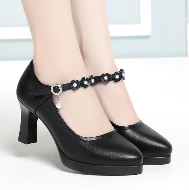 Block Heel Platform Pumps Spring Autumn Women Shoes 2025 Women Buckle Strap High Heels Shoes Ladies Elegant Black Office Shoes