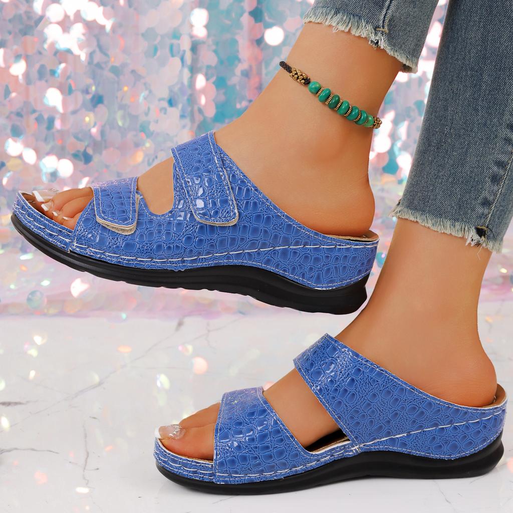 Fashion 2025 New Ladies' Contrasting Wedge High-heeled Sandals, Casual Open Toed Thick Soled Shoes, Comfortable Ankle Strap Sandals