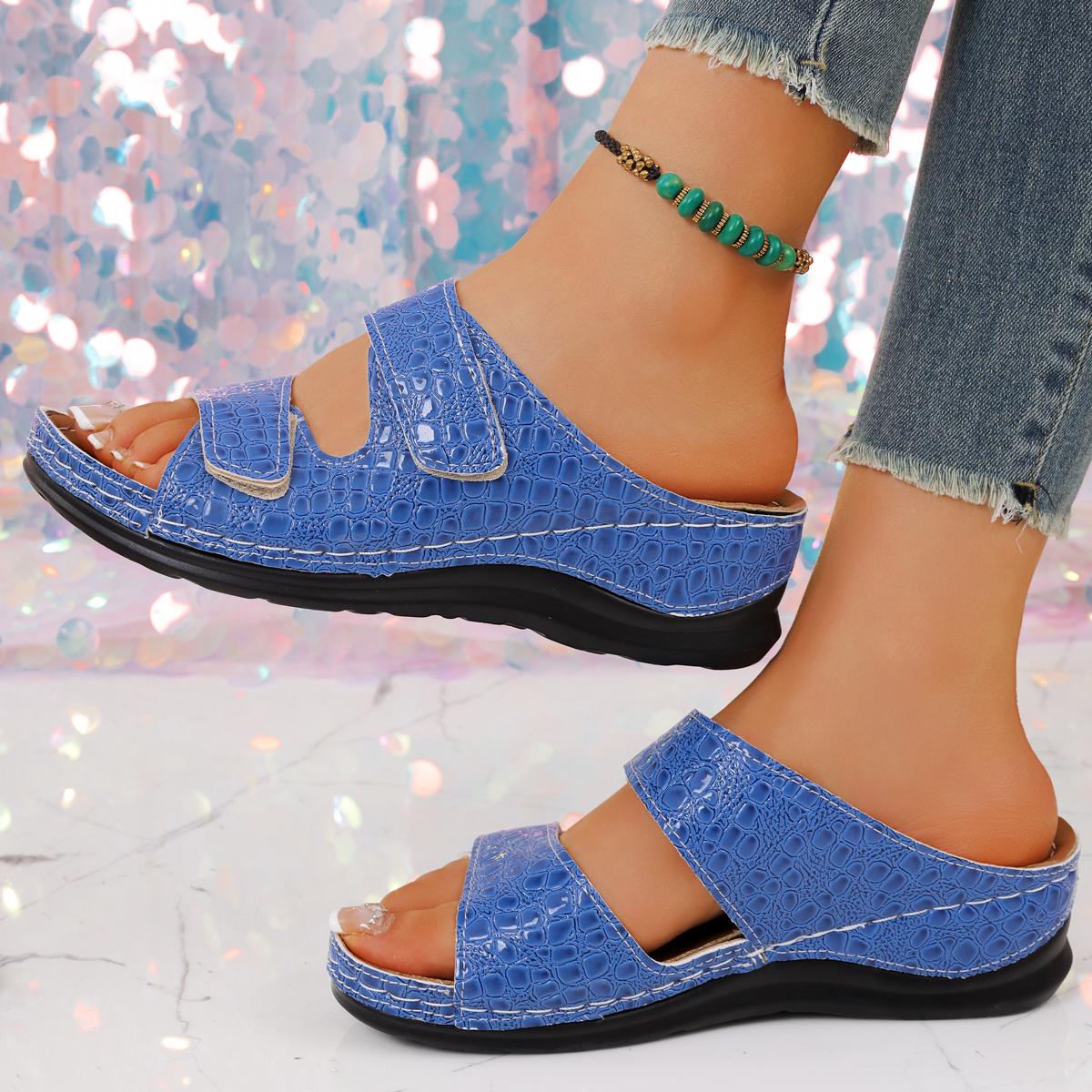 

Fashion 2025 New Ladies Contrasting Wedge High-heeled Sandals, Casual Open Toed Thick Soled Shoes, Comfortable Ankle Strap Sandals 35 синий