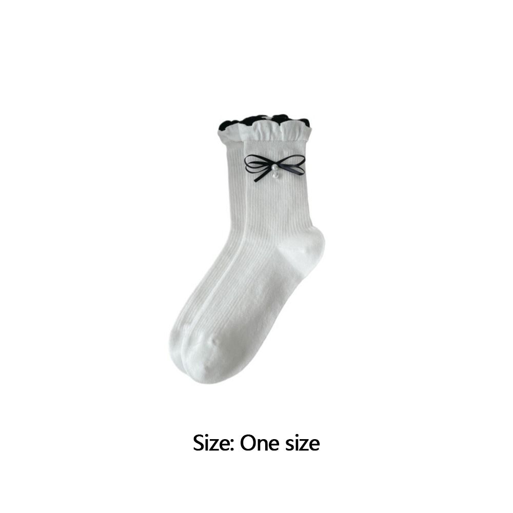 Cute Bow Socks Sweat Absorption Ruffle Socking New Mid Tube Socks  Spring and Autumn