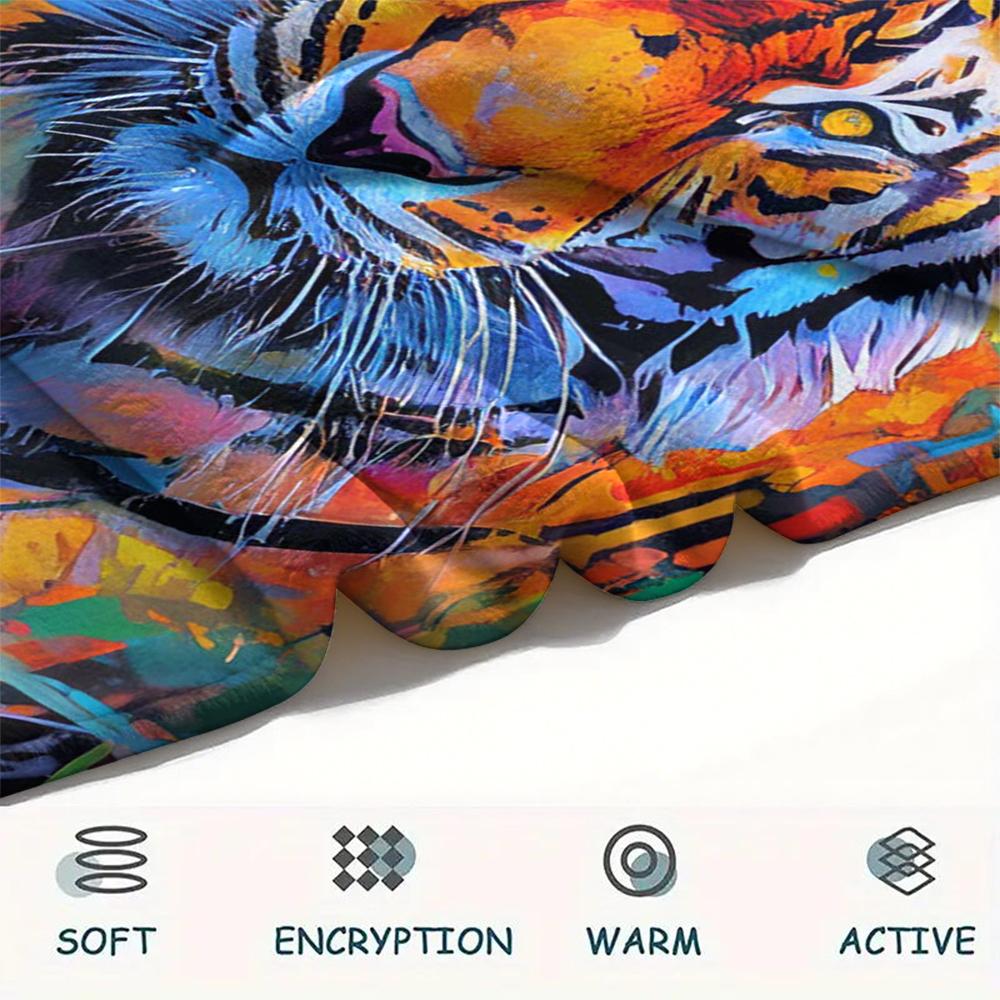 1Pc Tiger Fox Art Print Flannel Blanket, High Quality Comfortable for All Seasons, Home Decor, Warmth and Comfort, Perfect for Gifts