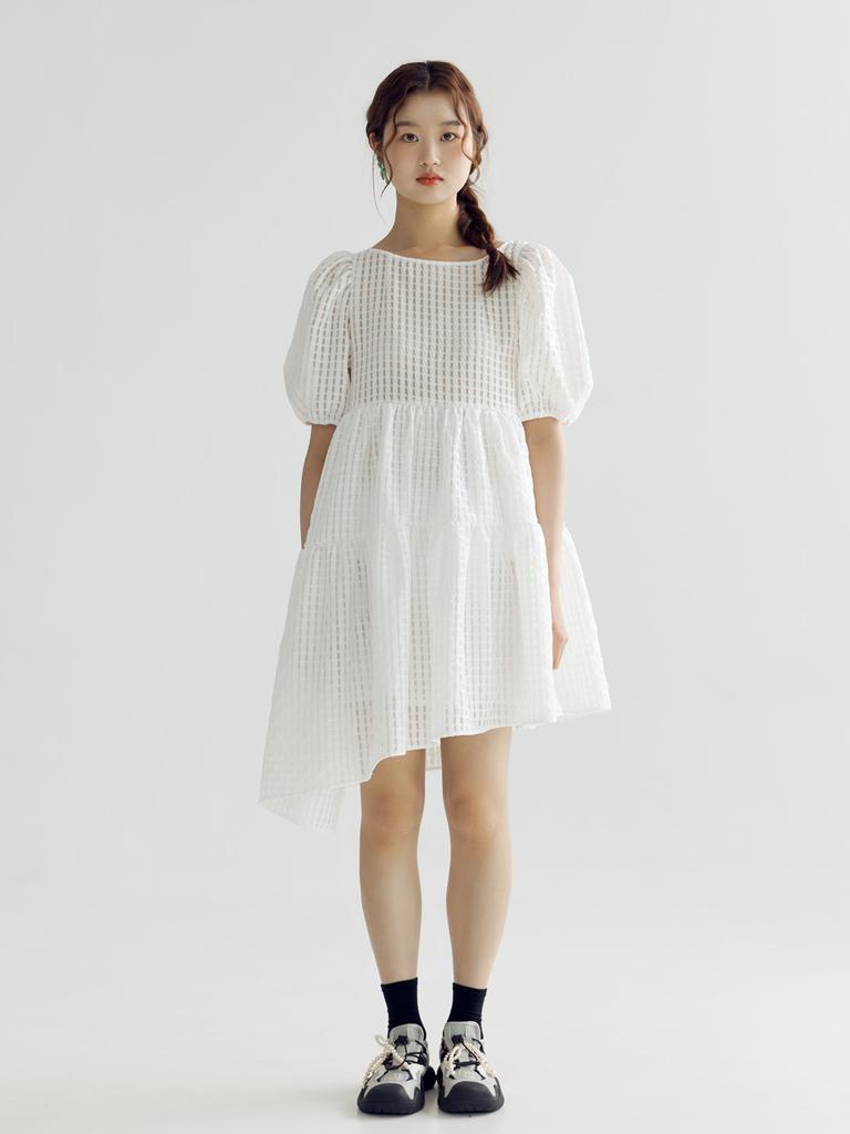 Bomnal Boutique Check Puff Line Midi Dress _ White