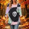Women's Halloween Print Casual Top, Round Neck, Three-Quarter Sleeve, Loose Fit
