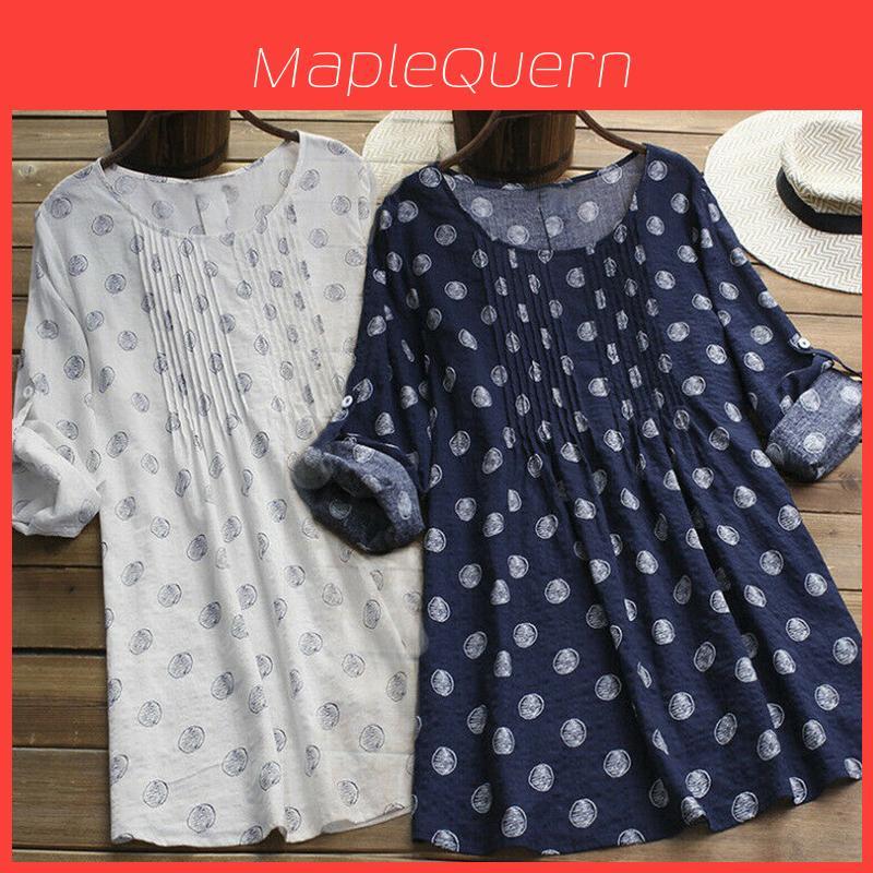 Plus Size Women Printed Dot T-shirt Dress Featuring Comfortable Long Sleeve Design