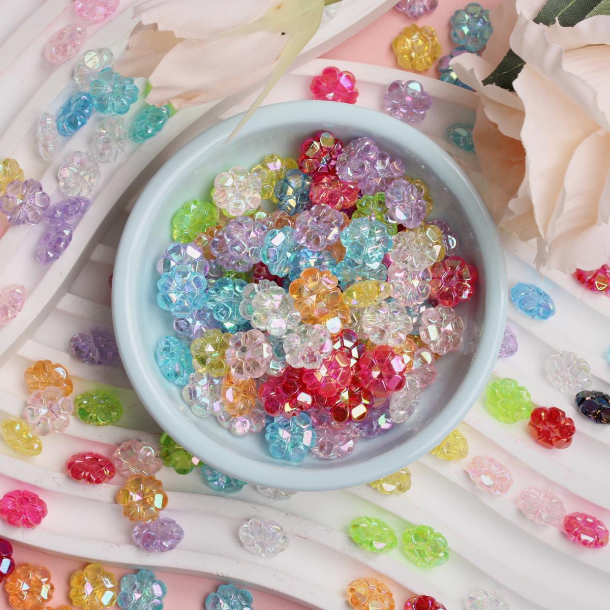 

DIY браслет случайные смешанные AB прозрачные свободные бусины сливовое ожерелье красочные 250 шт цветочные бусины для самостоятельного изготовления ювелирных изделий 10 мм акрил 250Pcs разноцветный