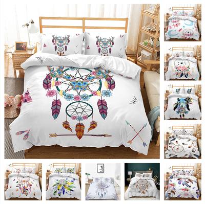 Juego de cama con patrón de atrapasueños de fondo blanco en 3D, funda de edredón blanca, funda de almohada, 2 o 3 piezas, decoración del hogar suave y cómoda
