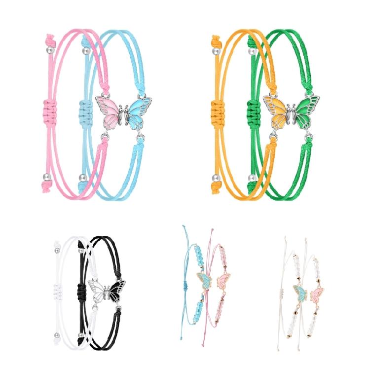 2pcs Butterfly Pendant Friendship Bracelets Adjustable Braided Rope Handchain Accessories for Kids and Girlfriends