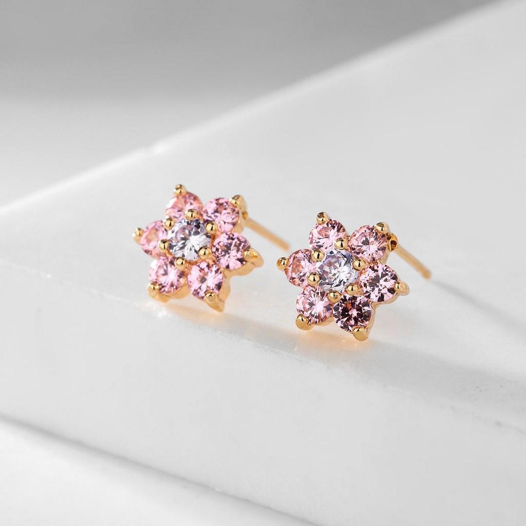 Rhinestone Copper Geometric Flower Earrings - Luxurious, Versatile, and Super Shiny Ear Studs for Women