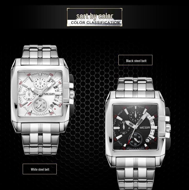 MEGIR Men's Sports Outdoor Stainless Steel Square Watch, 2018 Edition
