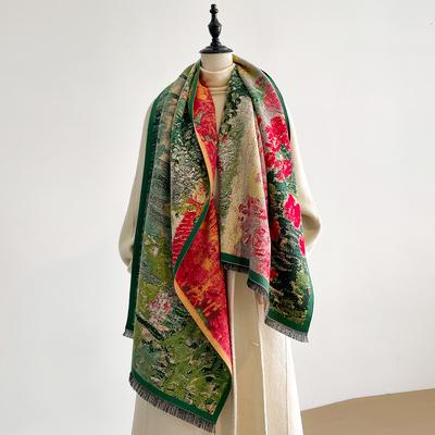 Warm Cashmere Scarf Women Floral Oil Painting Shawl New Wraps Luxury Thick Blanket Winter Bufanda Pashmina Female Travel Stoles