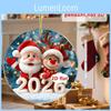 Cute Santa Claus Snowman Elk Pattern Acrylic Round Pendant For Christmas Decor