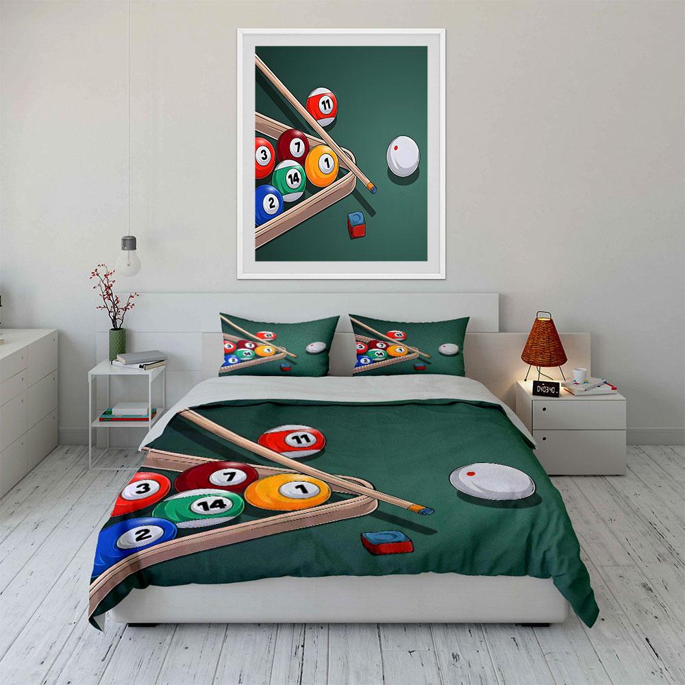 Billiard Pool Game Set Design Bedding Duvet Cover Set  (1*Duvet Cover 2*Pillowcases, Without Duvet Insert)