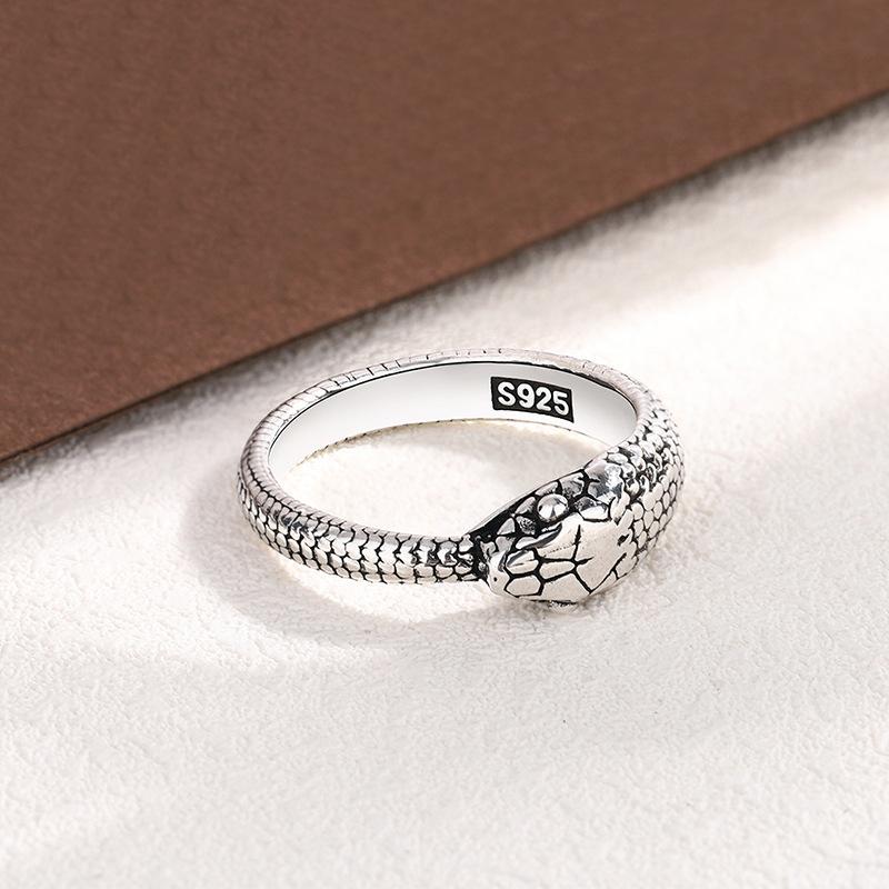 925 Sterlingsilber Vintage Schlange Tier Thailändisches Silber Damen Fingerringe Handaccessoires Schmuck für Frauen Geburtstagsgeschenke