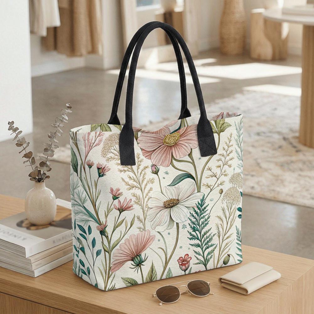 Floral Printed Casual Tote Bag Large Capacity Stylish Daily Shoulder Bag for Women