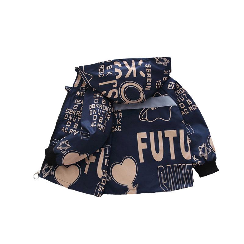 Boys' Full-Print Letter Hooded Jackets Trendy Style Spring Autumn Ages 3-10 Years Children's Casual Jacket Hooded Jacket