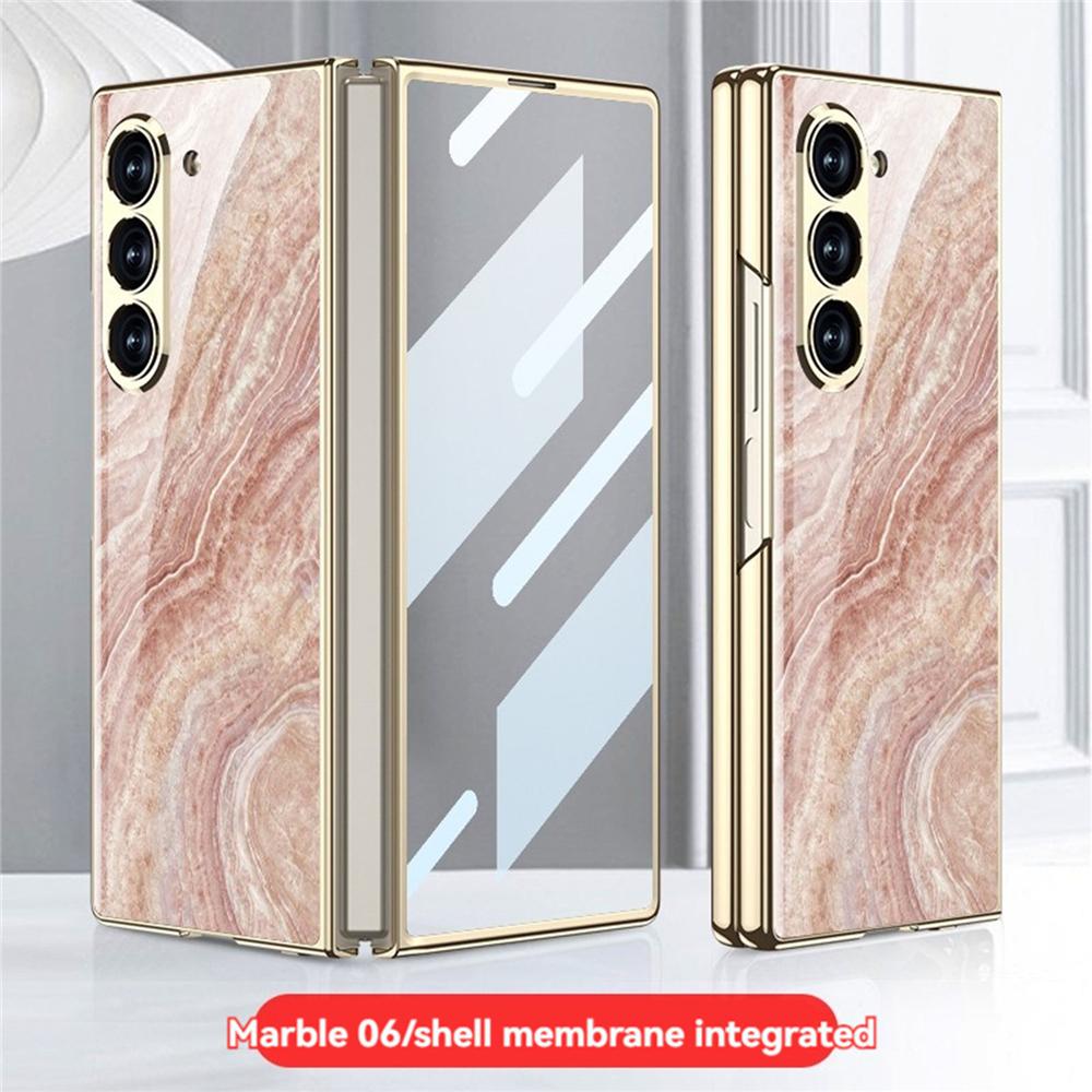 Husă Protectoare Pliabilă cu Model de Marmură, Rezistentă la Praf, Capac Spate + Protector de Ecran pentru Accesorii Samsung Galaxy Z Fold 6