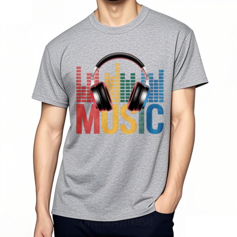 Comfortable Unisex Crew Neck Tshirt Black Music Equalizer Headphones Colorful Design Comfort Unisex Tee Shirt Soft Cotton Tee