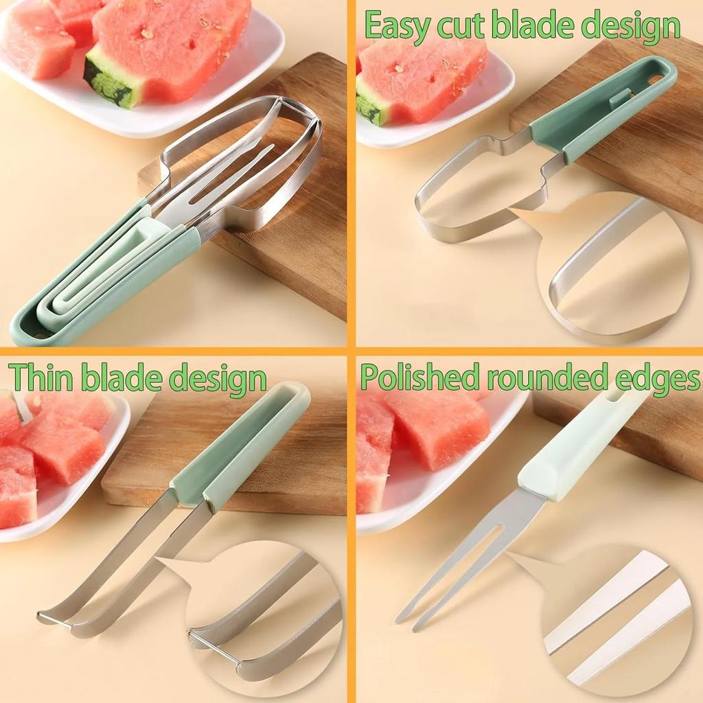 Watermelon Cutter Slicer Stainless Steel Watermelon Slicer Fork Cutter Tool Fruit Carving Tools Fruit Slicer Set Kitchen Gadgets