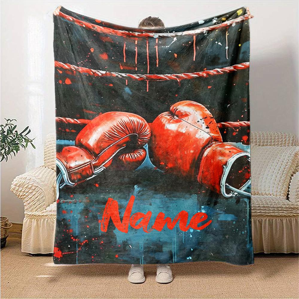 Custom Name boxing Theme Printed Blanket - Perfect for Couch, Bed, Travel & Outdoor Use | Machine Washable, Cozy & Durable.