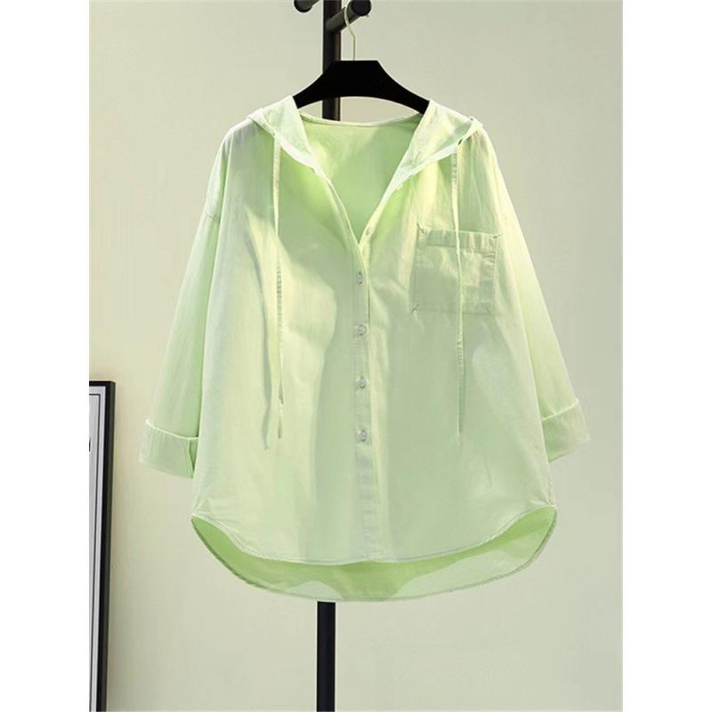Top Oversize Manica Lunga Moda Coreana Camicetta Bianca Camicia Donna Felpa con Cappuccio Casual Cotone Bluse