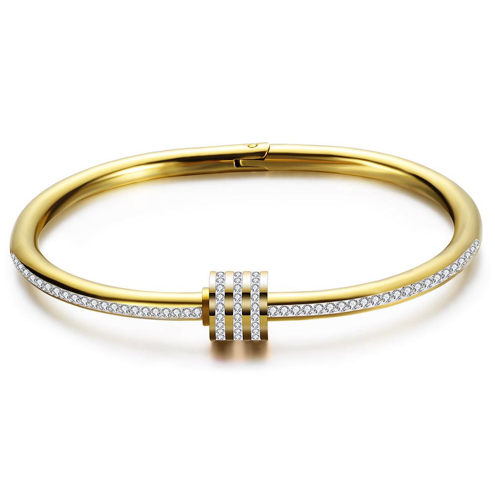 European & American 65MM 18K Gold Stainless Steel Bracelet with Ceramic Clay & Rhinestone Inlays