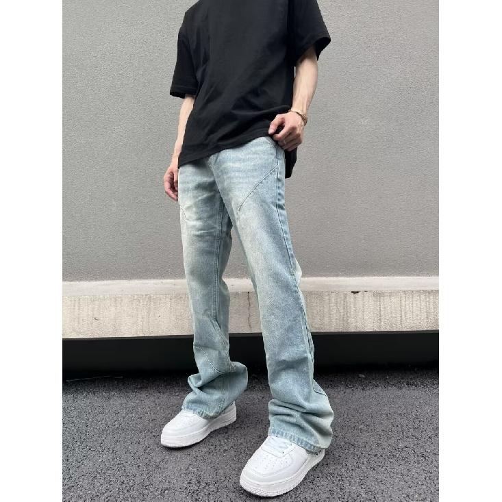 

Осень и зима Новые американские джинсы High Street Washed Light Color для мужчин и женщин Прямые слегка расклешенные свободные широкие брюки S синий