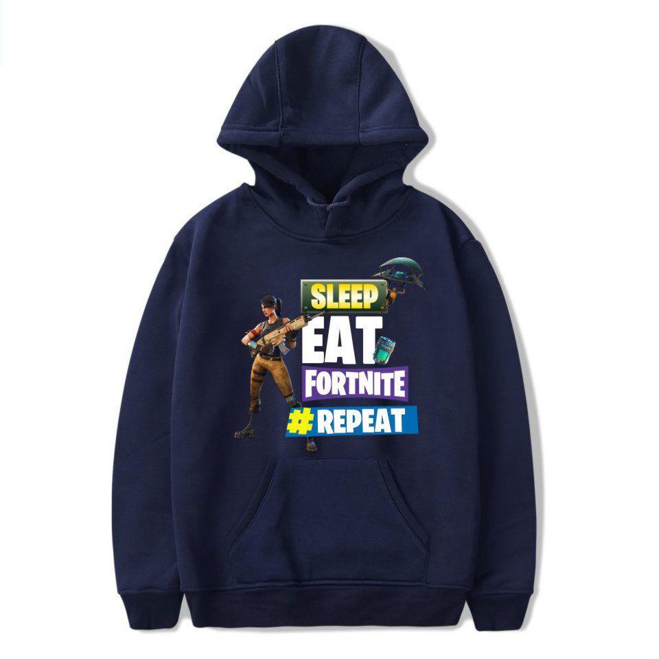 Game Printed Fortnite Sleep Eat Fortnite Repeat Casual Long Sleeve Cotton Hoodie