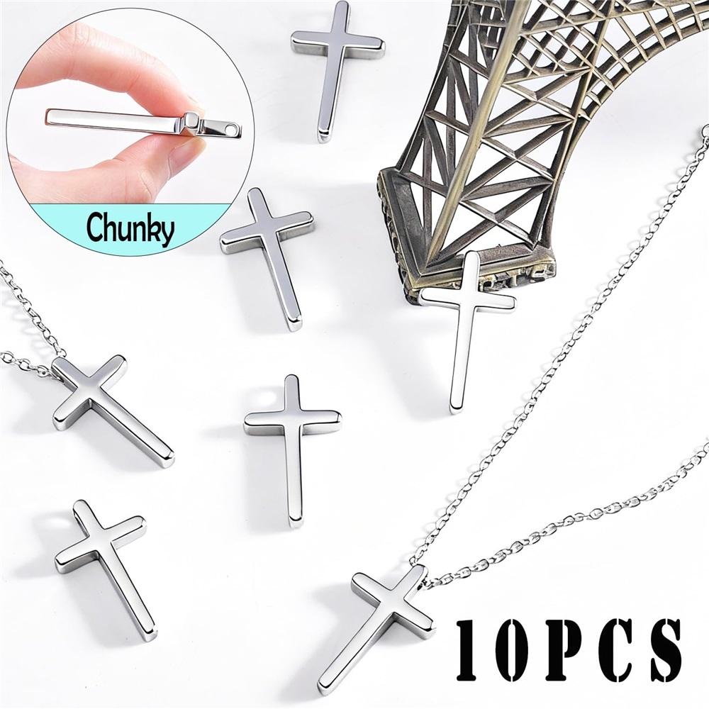 10Pcs Stainless Steel Cross Charms, Anti-Tarnish Religious Cross Pendants 3 Sizes For DIY Necklaces Bracelets Earrings Jewelry Making Supplies