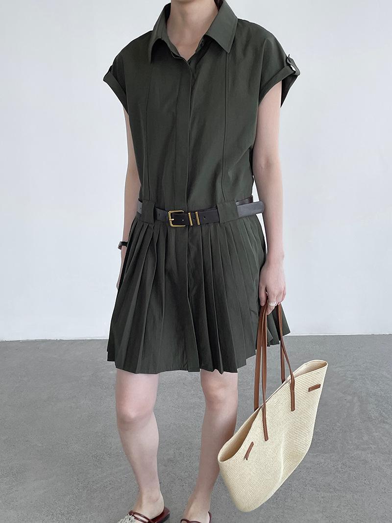 

Taochuan, Korean tooling lapel pleated dress for women s 26 summer waist and thin commuter medium and long dress M8769 M армия зеленый