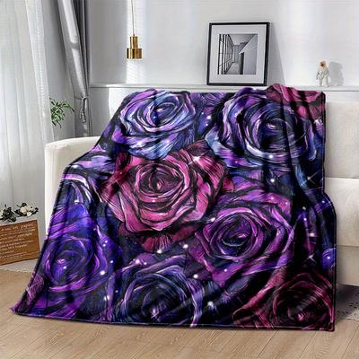 1pc Rose Printing Lightweight Flannel Blanket, Comfortable and Warm Blanket, for Camping Sofa Bed and Couch Office, Gift