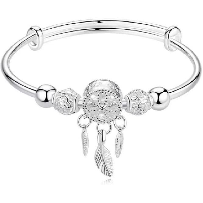 Fuqimanman2020 Silver Dream Catcher Feather Tassel Bracelet Bangle Adjustable Bar for Women Friendship Christmas Mother's Day Jewelry