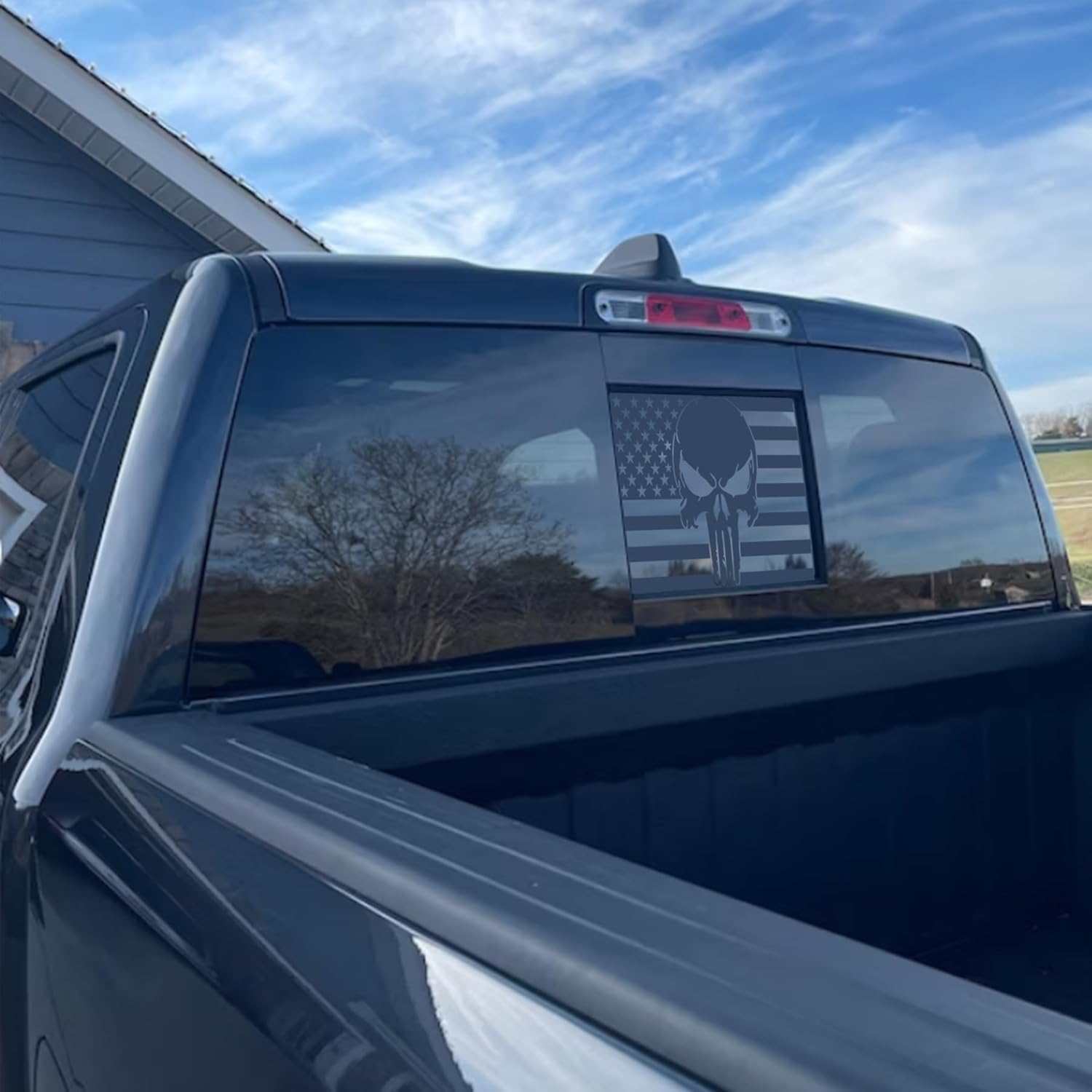 for Tacoma 2016-2023 Rear Middle Window Skull American Flag Decal, Matte Black Skull American Flag Decal for Truck, Truck Aceessories