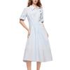 Striped Fall Asymmetrical Design Shirt Dress [ELLE] Women's French-style Dress, 2026, (M, Blue)