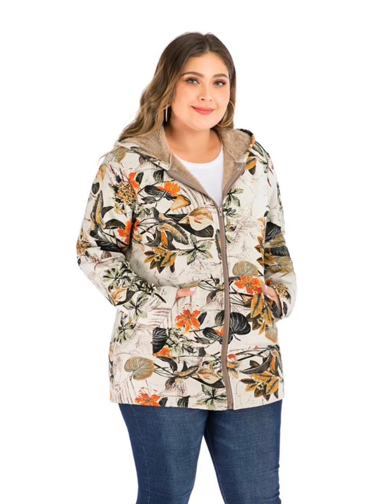 Printed Hooded Coat Long Sleeve Jacket Oversized Vintage Female Cltohing Autumn Winter Warmth Women Jackets Fashion Streetwear
